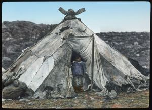 Image of Eskimo [Inuk] Child at Door of Tent in Baffin Land